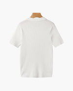 V-Neck Ribbed Cotton Blend Polo Shirt