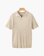 V-Neck Ribbed Cotton Blend Polo Shirt